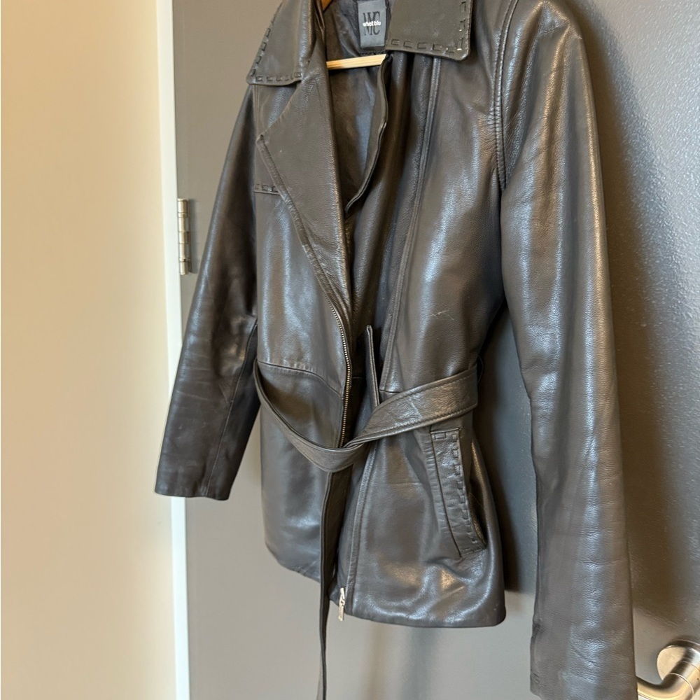 WHET BLU New York size 8 EUC/MINT lightly lined Lux leather belted side zip moto - Picture 4 of 16
